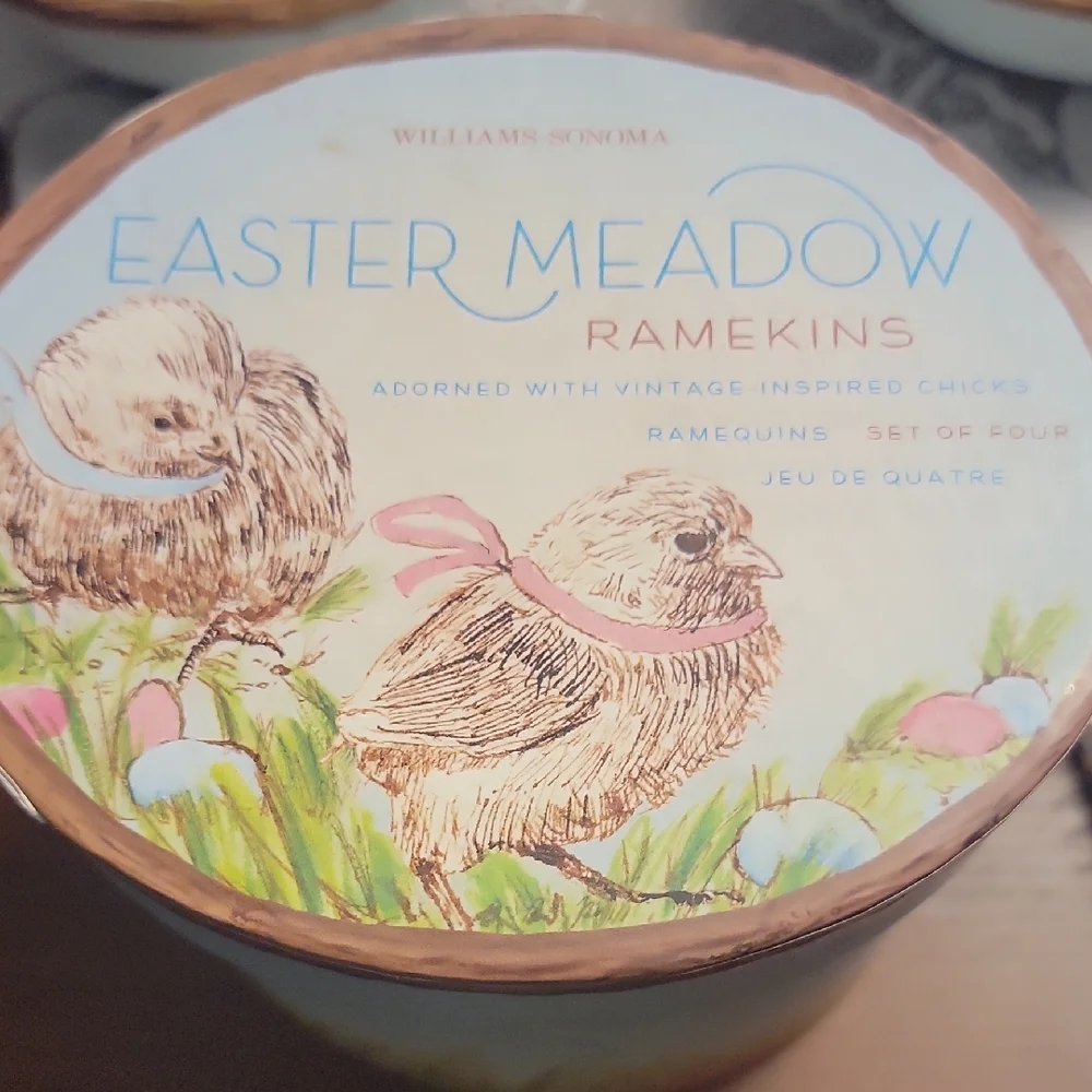 Williams Sonoma Easter Meadow Cream and Brown Ramekins